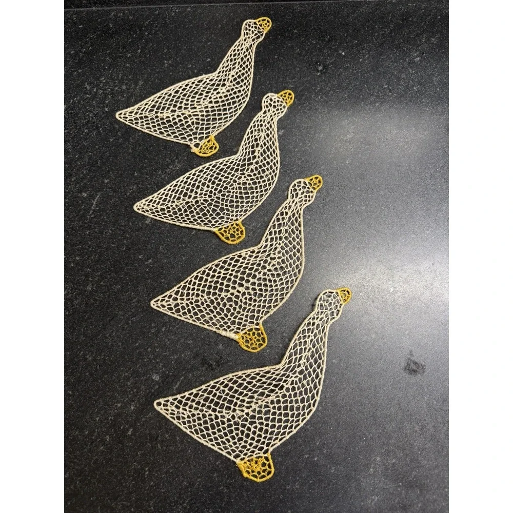 Vtg Handwoven Raffia Bird Duck Ornaments Folk Art Wall Decor Set 4 Cottagecore